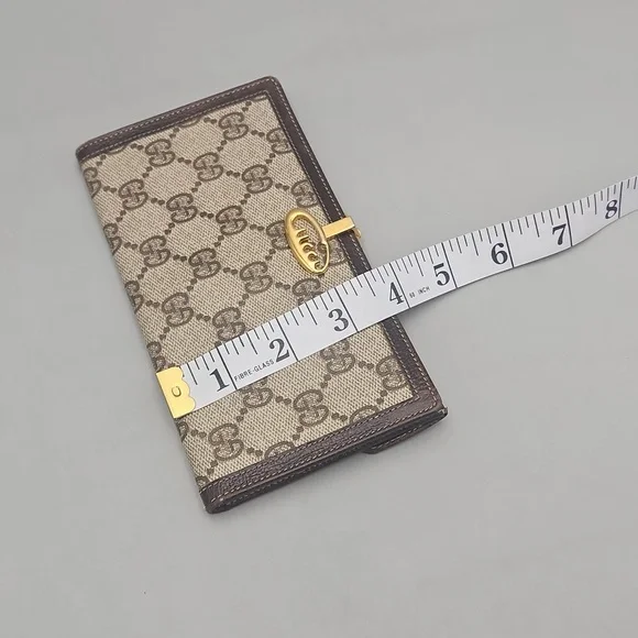GUCCI - Old Gucci Bifold Long Wallet in Brown & Tan - Vintage Monogram Logo - Picture 13 of 16